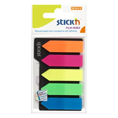 Plastové samolepicí záložky Stick'n 42 × 12 mm, 5 × 25 lístků, neon šipky