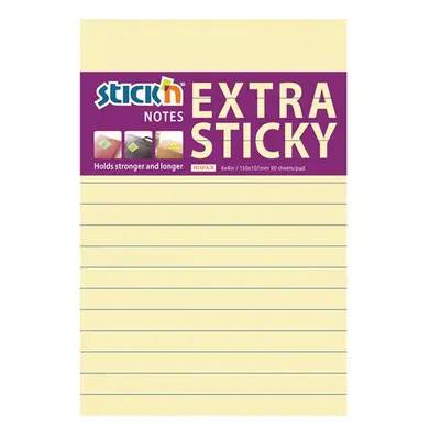 Samolepicí blok Stick'n Extra Sticky 150 × 101 mm, 90 lístků, žlutý, linkovaný