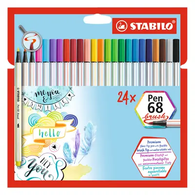 STABILO Pen 68 brush Vláknový fix - sada 24 barev