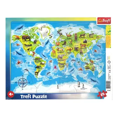 Puzzle Mapa světa se zvířátky 25 dílků