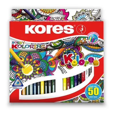 Kores Trojhranné pastelky Kolores Mandalas - 50 barev