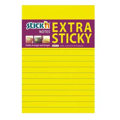 Samolepicí blok Stick'n Extra Sticky 150 × 101 mm, 90 lístků, neonově žlutý, linkovaný