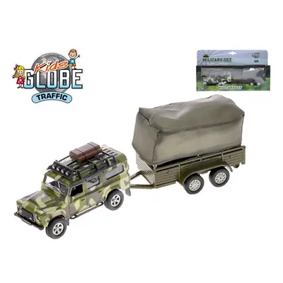 Kids Globe Traffic Land Rover Defender Military 14,5 cm na zpětný chod s přívěsem