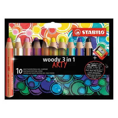 STABILO woody 3 in 1 Multifunkční pastelka ARTY - sada 10 barev s ořezávátkem