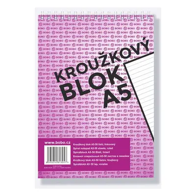 BOBO Blok kroužkový, horní vazba, A5 50 l. linkovaný