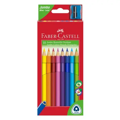 Pastelky Faber-Castell Jumbo trojhranné, 10 barev + ořezávátko