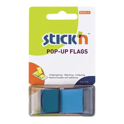 Plastové samolepicí záložky Stick'n POP-UP 45 × 25 mm, 50 lístků, neonově modré