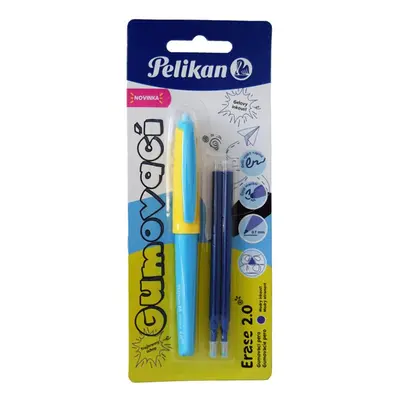 Pelikan Gumovací pero ergonomické, 0,7 mm, žluto-modré, 1 ks + 2 náplně