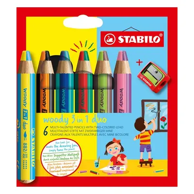 STABILO woody 3 in 1 duo Multifunkční pastelka - sada 6 barev s ořezávátkem