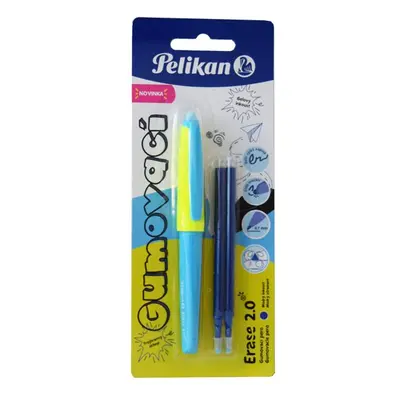 Pelikan Gumovací pero ergonomické, 0,7 mm, neonově modré, 1 ks + 2 náplně