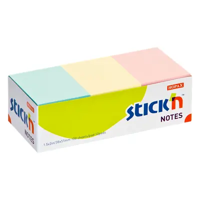 Samolepicí bločky Stick'n 38 × 51 mm, 12 × 100 lístků, pastelové barvy