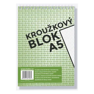 BOBO Blok kroužkový, horní vazba, A5 50 l. čtverečkovaný