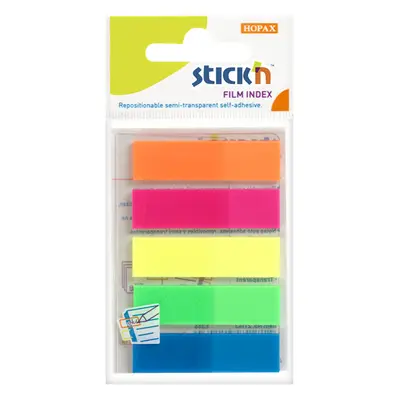 Plastové samolepicí záložky Stick'n 45 × 12 mm, 5 × 25 lístků, neonové barvy