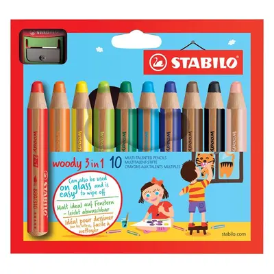 STABILO woody 3 in 1 Multifunkční pastelka - sada 10 barev s ořezávátkem