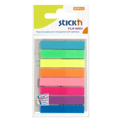 Plastové samolepicí záložky Stick'n 45 × 8 mm, 8 × 20 lístků, neonové barvy