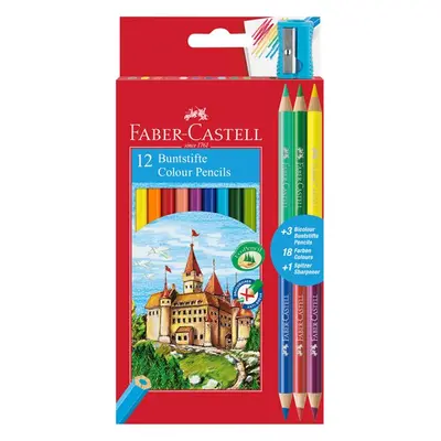 Pastelky Faber-Castell šestihranné Promo balení, 12 barev + 3 ks