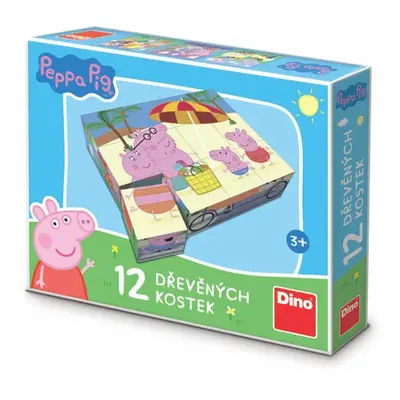 Dřevěné kostky Prasátko PEPPA PIG, 12 kostek