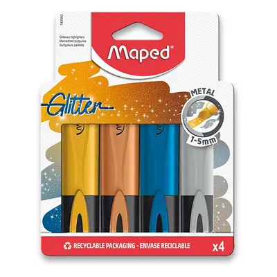 Zvýrazňovač MAPED Fluo Peps Glitter Metal - sada 4 barev