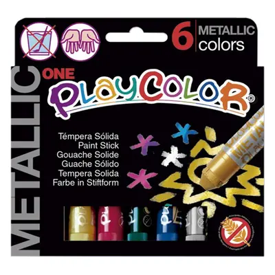 Playcolor - tuhé temperové barvy 6 kusů - metalické