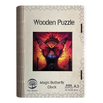 Dřevěné puzzle WOODEN magické motýlí hodiny - 300 dílků