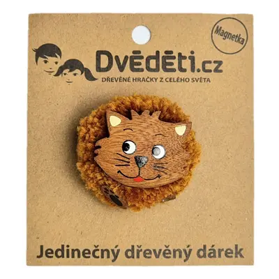 Dřevěná magnetka velká - pompon Kočka