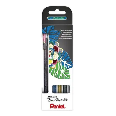 Pentel Dual Metallic Gelové kuličkové pero - sada 4 barev (stříbrná, zlatá, černá, modrá)