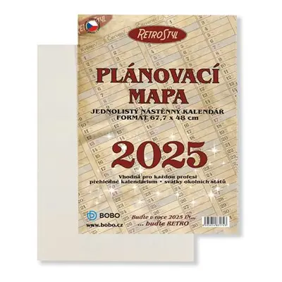 BOBO Plánovací roční mapa 2025 Retro 68 × 48 cm, skládaná