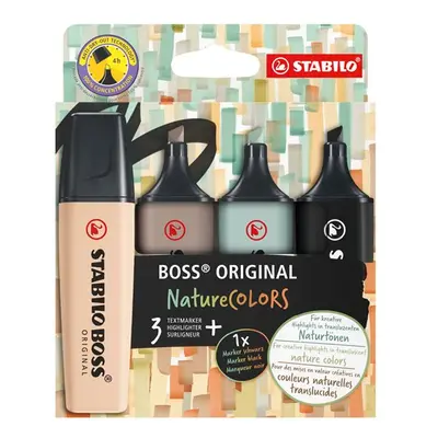 Zvýrazňovač STABILO BOSS ORIGINAL NatureCOLORS - sada 3+1 barev