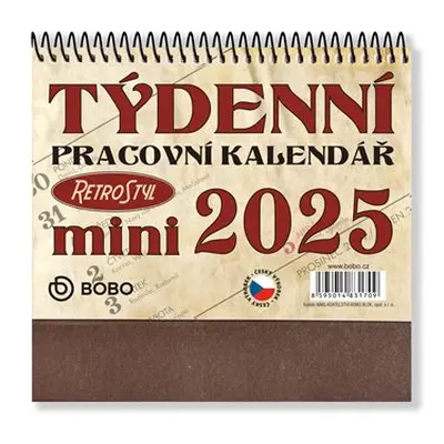 BOBO Kalendář stolní 2025 pracovní RETRO MINI, týdenní, řádkový