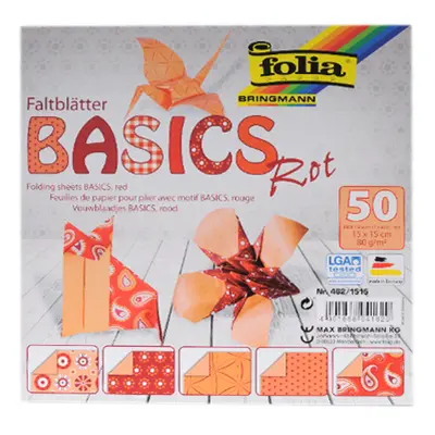 Origami papír Basics 80 g/m2 - 15 × 15 cm, 50 archů - červený