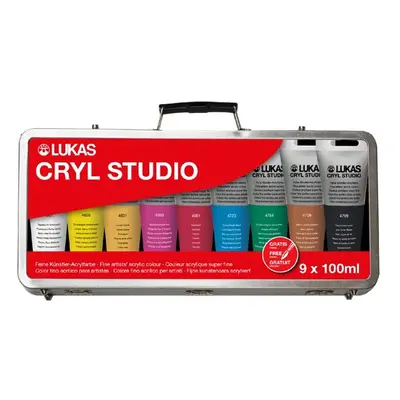 LUKAS CRYL STUDIO - Sada akrylových barev v kufříku - 9 × 100 ml + štětec