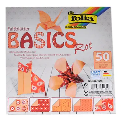 Origami papír Basics 80 g/m2 - 20 × 20 cm, 50 archů - červený