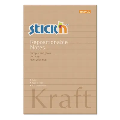 Samolepicí blok Stick'n Kraft 150 × 101 mm, 100 lístků, hnědý, linkovaný