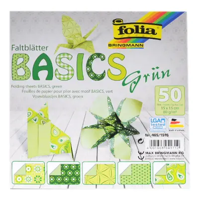 Origami papír Basics 80 g/m2 - 15 × 15 cm, 50 archů - zelený