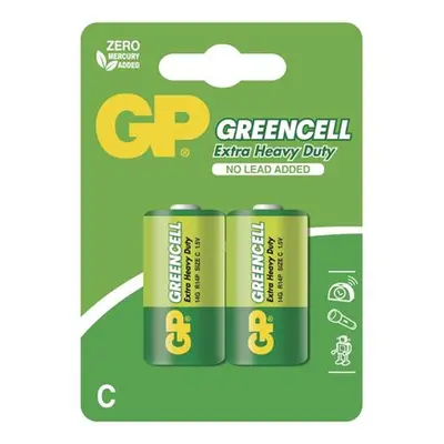 Zinkochloridová baterie GP Greencell R14 (C), 2 ks v blistru