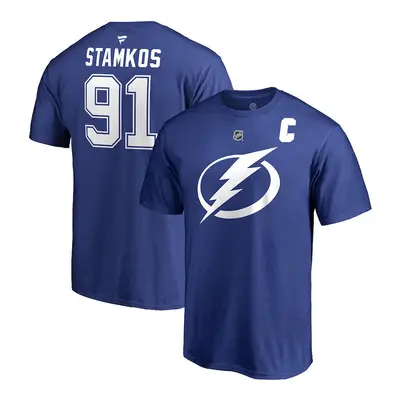 Tampa Bay Lightning pánské tričko blue #91 Steven Stamkos Stack Logo Name & Number