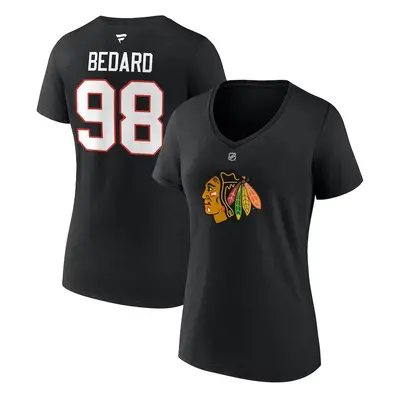 Chicago Blackhawks dámské tričko Connor Bedard #98 Draft 2023 Stack Logo Name & Number V-Neck Bl