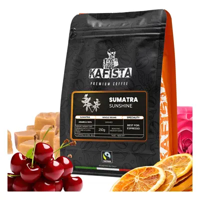 Výběrová káva Kafista "Sumatra Sunshine" - Zrnková Káva - 100% Arabica - Praženo v Itálii - ideá