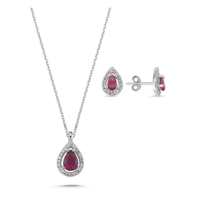 Olivie Stříbrná souprava KAPKA RUBY 5830