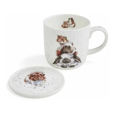 Royal Worcester Porcelánový hrnek s podšálkem Wrendale Designs "Piggy in the Middle", 0,31 l - M