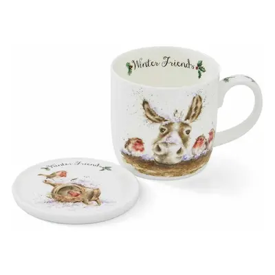 Royal Worcester Porcelánový hrnek s podšálkem Wrendale Designs "Winter Friends", 0,31 l - Oslík 