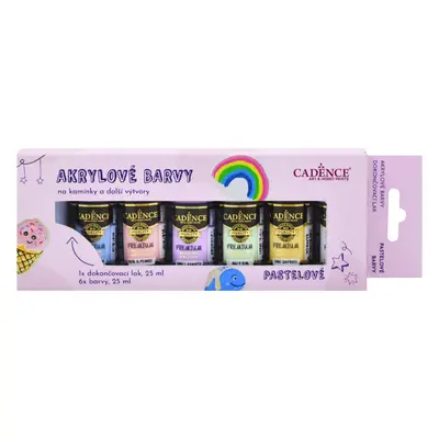 Cadence Akrylové barvy na kamínky Cadence, 25 ml, sada 6 ks a akrylový lak - pastelové