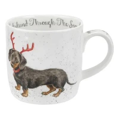 Royal Worcester Vánoční porcelánový hrnek Wrendale Designs "Dachshund through the Snow", 0,31 l 