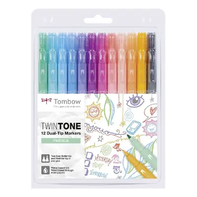 Tombow Sada oboustranných fixů Tombow TwinTone - 12 ks, pastelové barvy