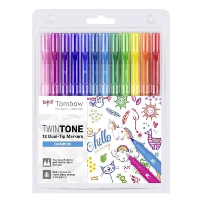 Tombow Sada oboustranných fixů Tombow TwinTone - 12 ks, barvy duhy