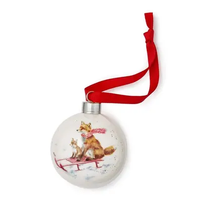 Royal Worcester Porcelánová vánoční ozdoba Wrendale Designs "Sleigh Ride", 6,5 cm - Lišky