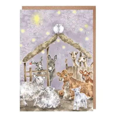 Wrendale Designs Přání s adventním kalendářem Wrendale Designs "Away in a Manger" - Betlém