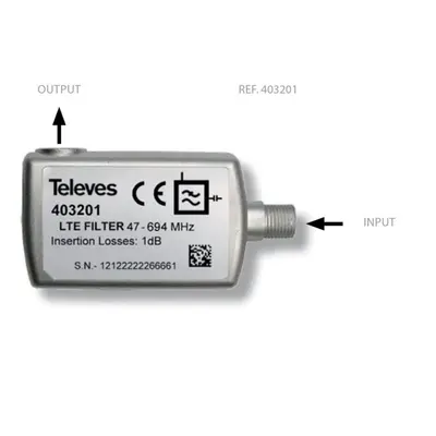 Filtr LTE Televes 403201 (propustný pro 5-694 MHz) - LTE2 ready