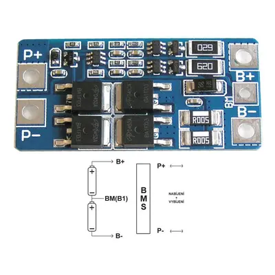 BMS Nabíjecí automatika s balancerem pro 2ks Li-ion článků, maximální proud 10A / 20A
