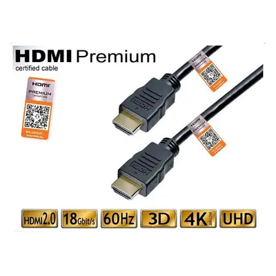 Kabel HDMI A - HDMI A verze 2.0 s Ethernetem délka 1.5m Premium